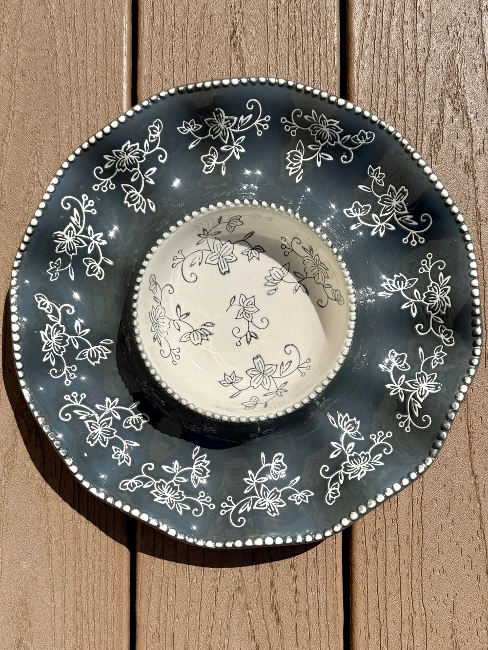 🆕TEMPTATIONS DEVIL EGG CHIP & DIP FLORAL LACE GREY VERY RARE 2021 Ed. 12” NWT!